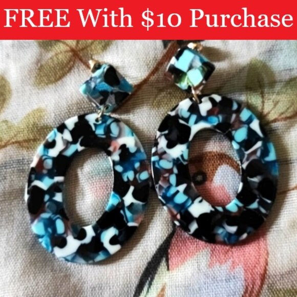 Melted Acrylic Chip Resin Pierced Earrings NOC Multi Colored Circles RED BANNER - Picture 1 of 8
